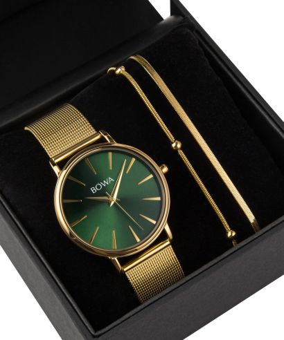 BOWA Praha Green-Gold Mesh 38 Gift Set (годинник + браслет)