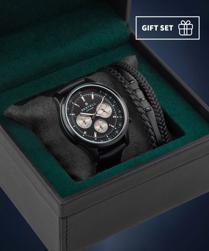 Годинник Чоловічий DESTELL Circinus Full Black Chrono Sapphire Gift Set