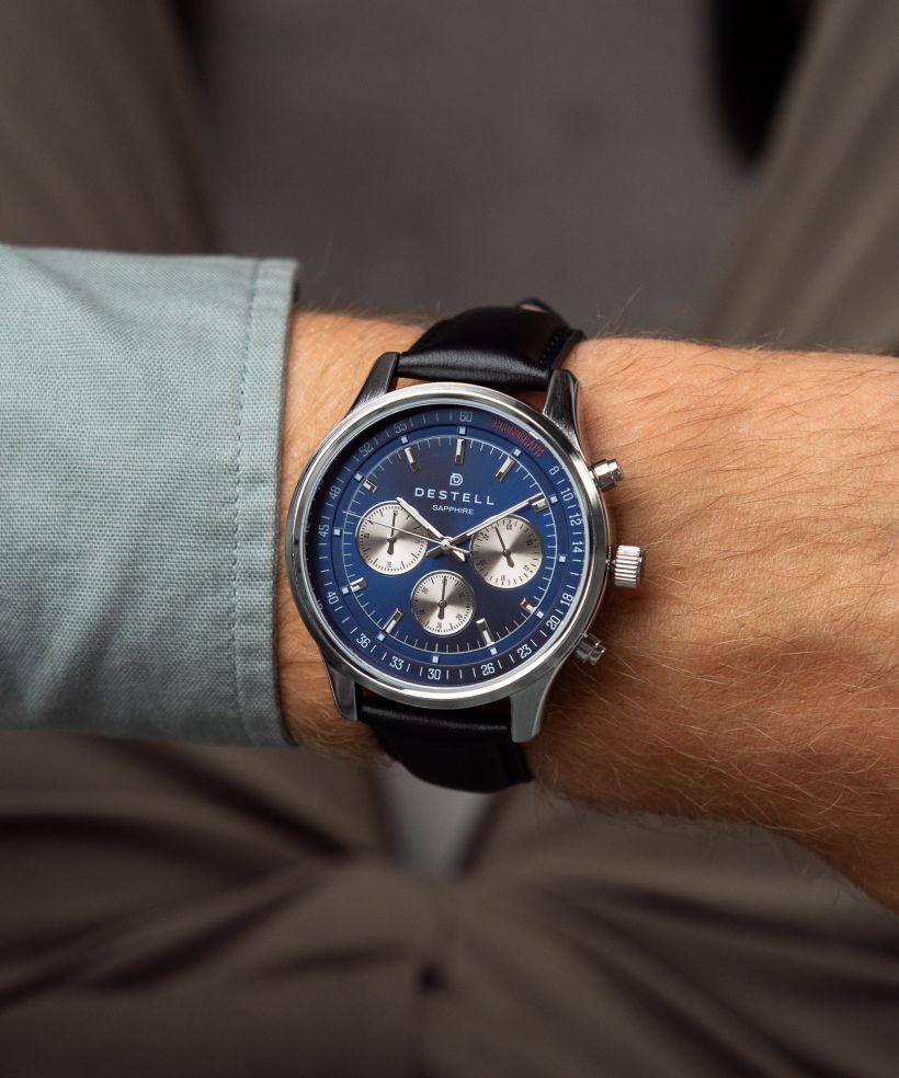 Годинник Чоловічий DESTELL Circinus Blue Silver Black Leather Chronograph Sapphire