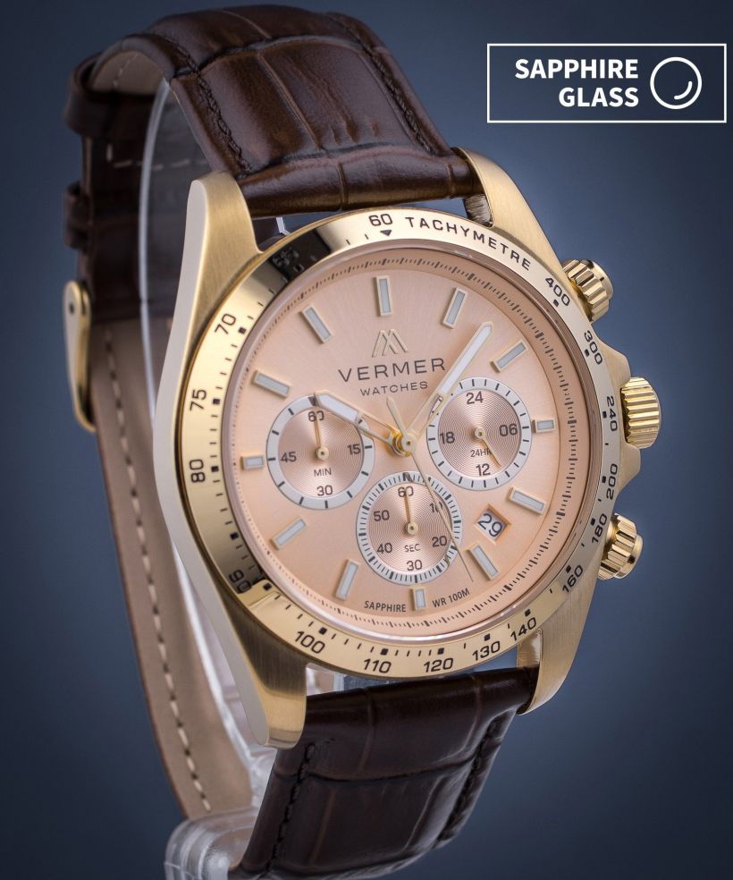 Годинник Чоловічий VERMER Tasman Gold Brown Leather Chrono