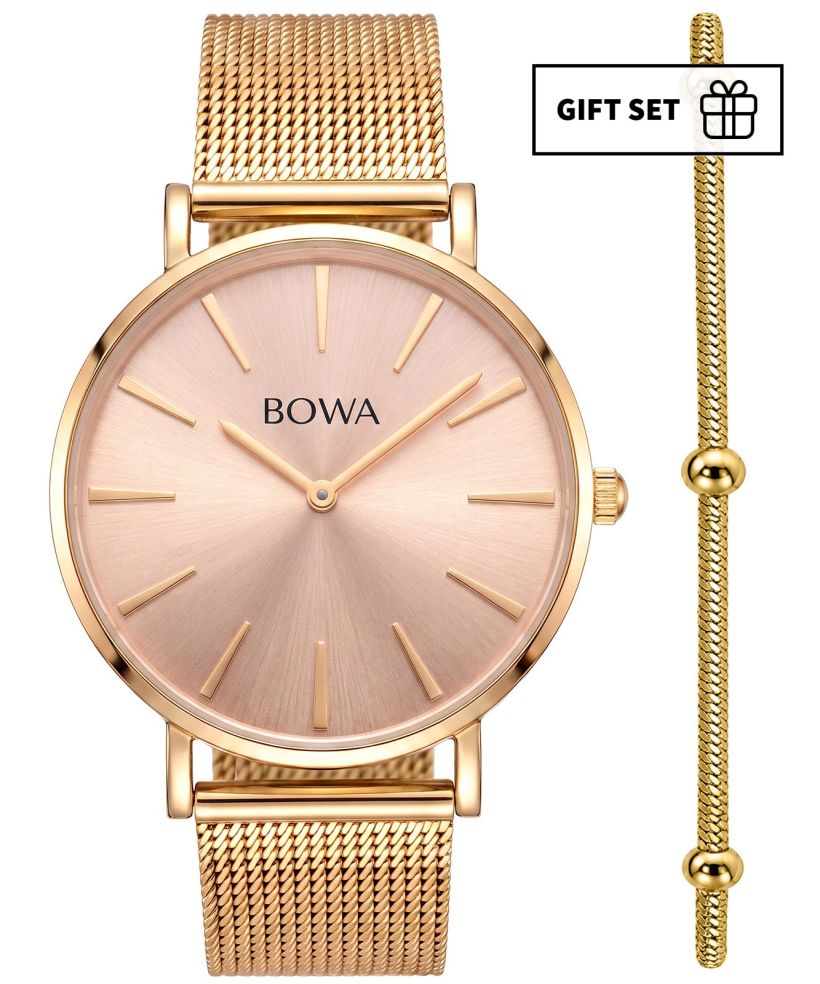 BOWA New York Pink-Gold Mesh 38 Gift Set (годинник + браслет)