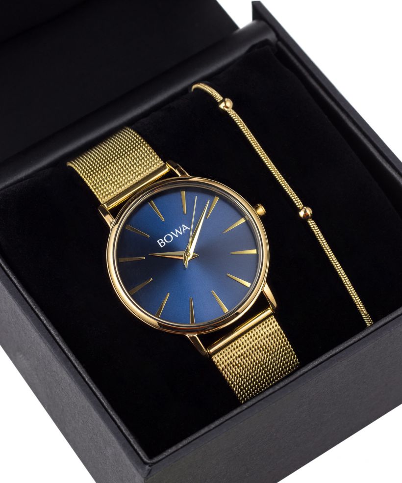Годинник Жіночий BOWA Praha Navy Blue-Gold Mesh 38 Gift Set