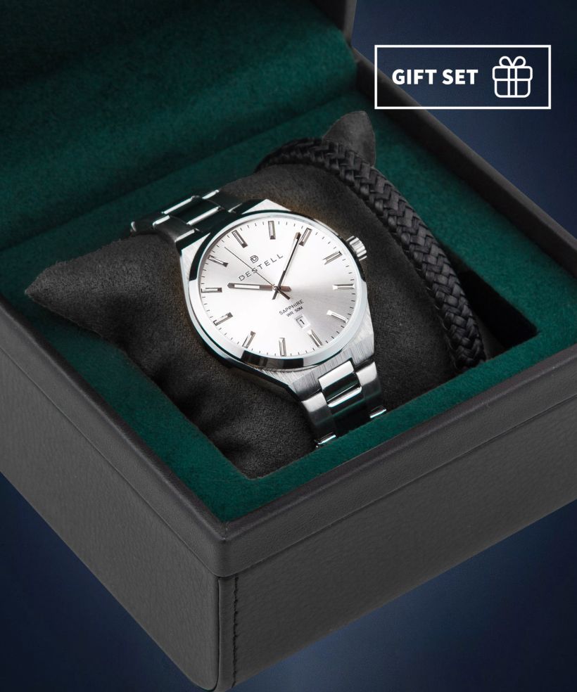 Годинник Чоловічий DESTELL Aries Full Silver Steel Sapphire Gift Set