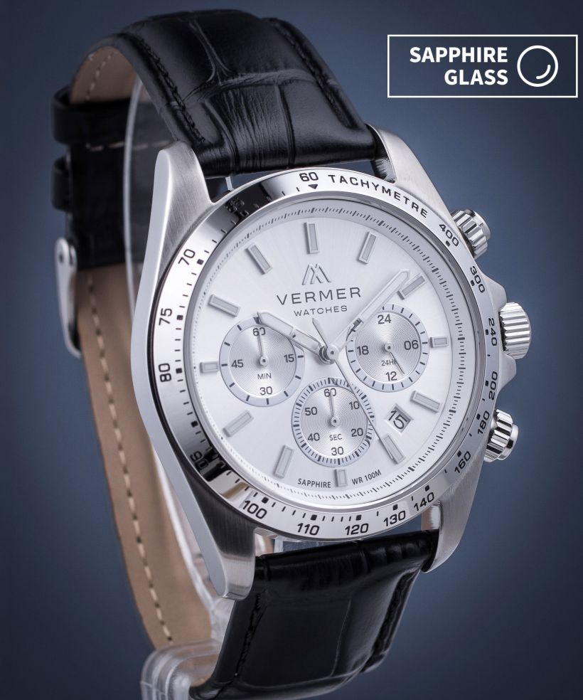 Годинник Чоловічий VERMER Tasman Silver Black Leather Chrono