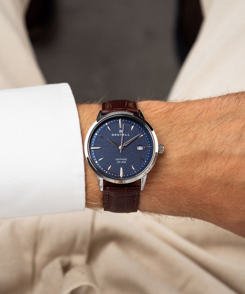 Годинник Чоловічий DESTELL Pictor Blue Silver Brown Leather Sapphire