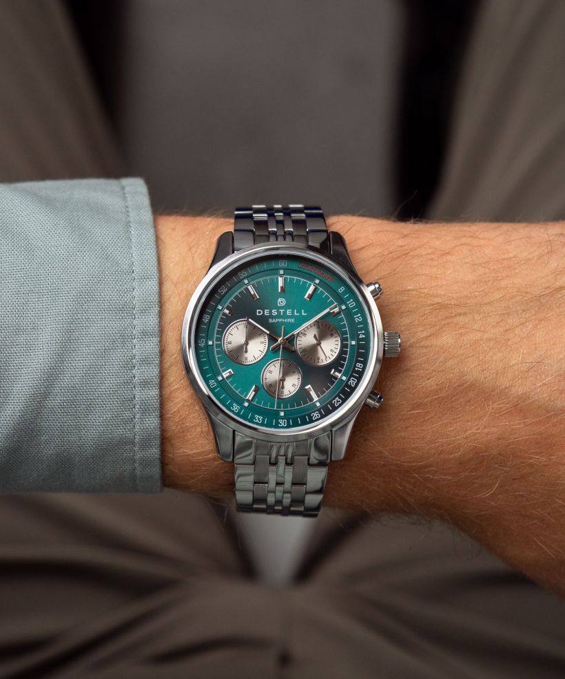 Годинник Чоловічий DESTELL Circinus Green Silver Steel Chronograph Sapphire