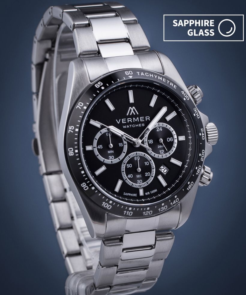 Годинник Чоловічий VERMER Tasman Black Silver Steel Chrono