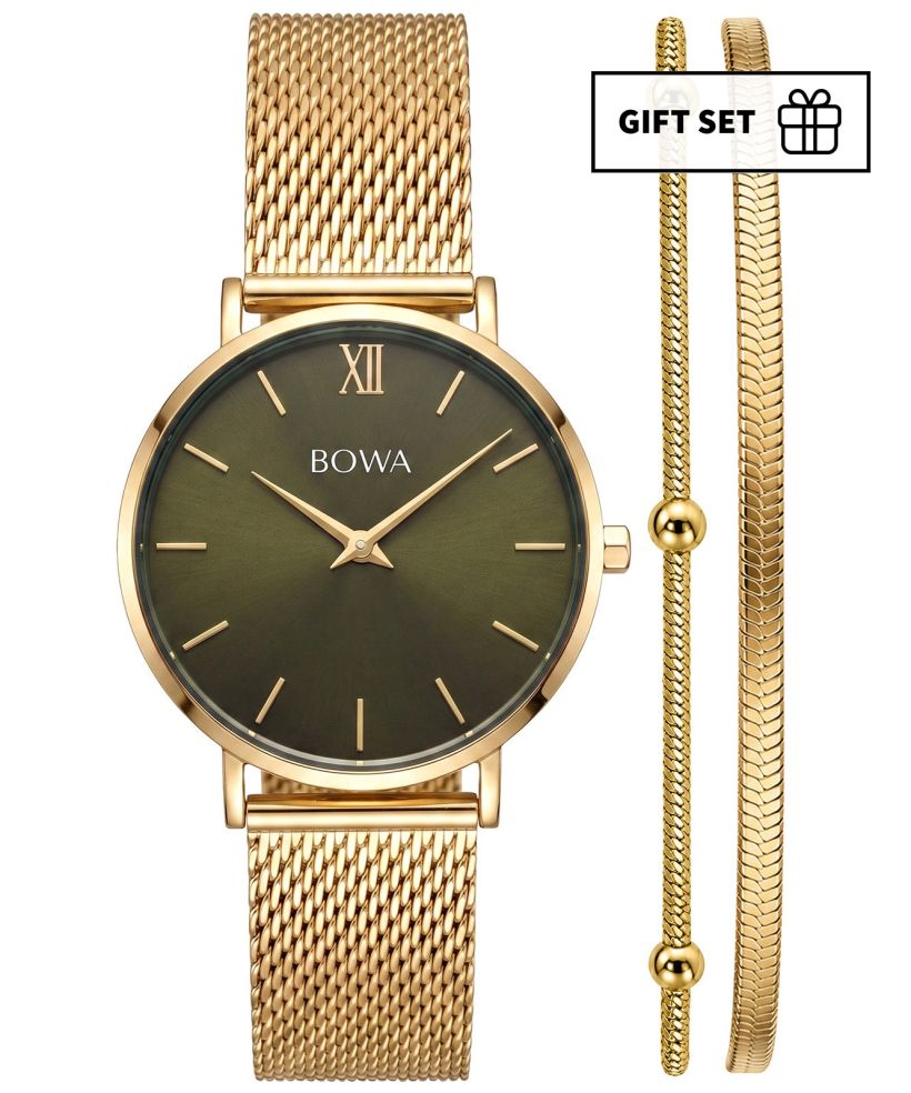BOWA London Green-Gold Mesh 33 Gift Set (годинник + браслет)