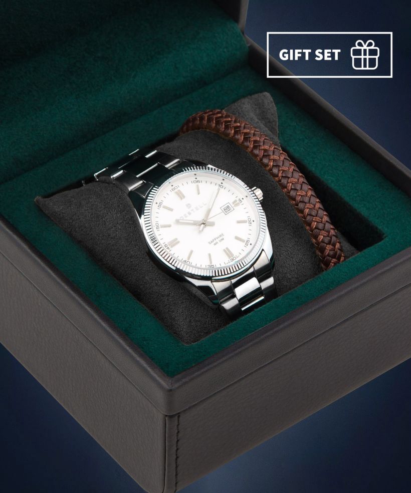 Годинник Чоловічий DESTELL Loup White Silver Steel Sapphire Gift Set