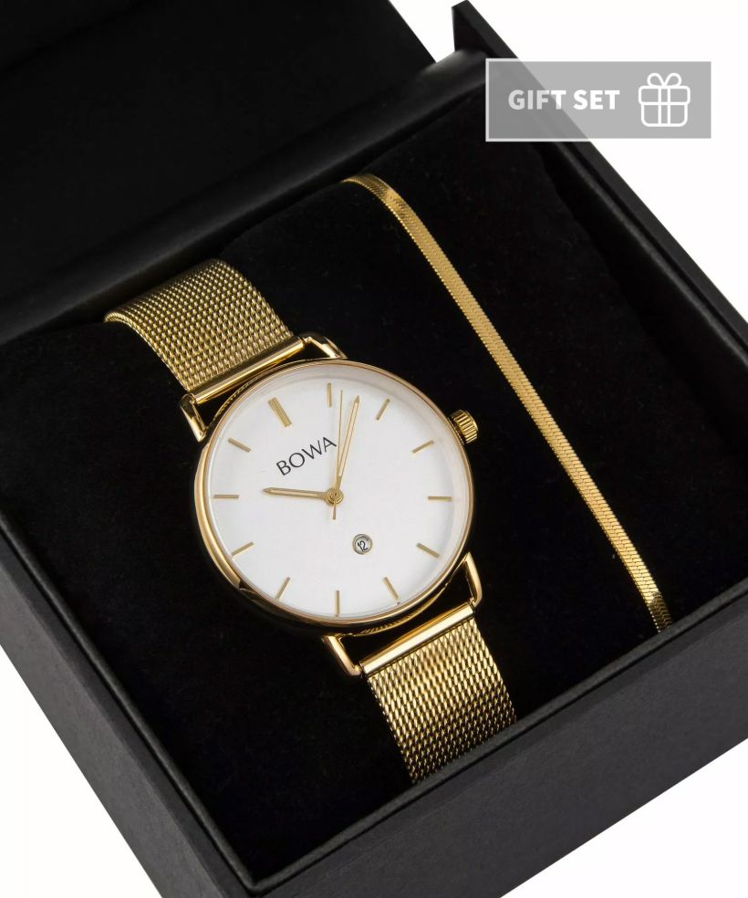 BOWA Milan White-Gold Mesh 34 Gift Set (годинник + браслет)