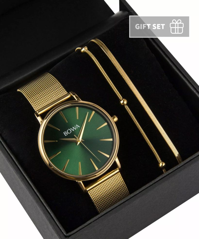 BOWA Praha Green-Gold Mesh 38 Gift Set (годинник + браслет)