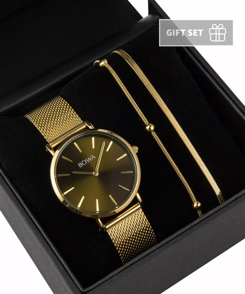 BOWA New York Petite Green-Gold Mesh 34 Gift Set (годинник + браслет)