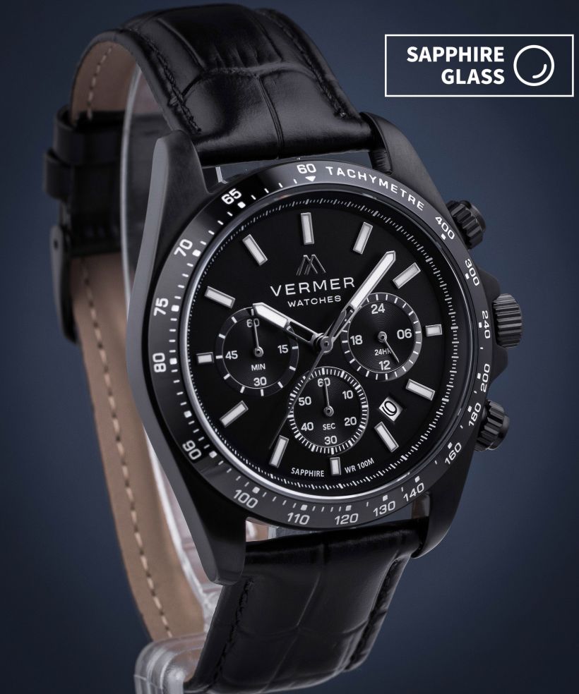 Годинник Чоловічий VERMER Tasman Full Black Leather Chrono