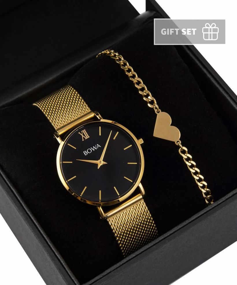 BOWA London Black-Gold 33 Gift Set (годинник + браслет)
