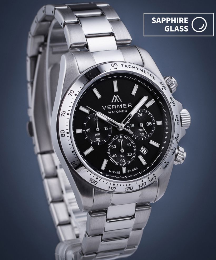 Годинник Чоловічий VERMER Tasman Black Silver Steel Chrono