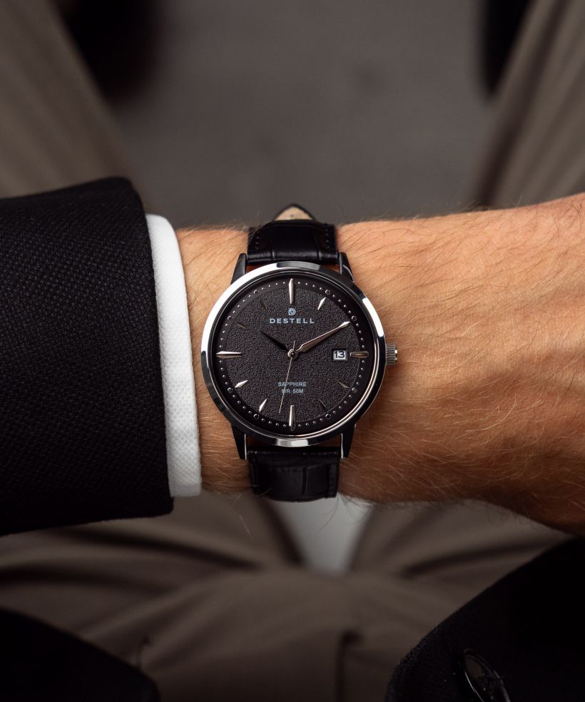 Годинник Чоловічий DESTELL Pictor Black Silver Leather Sapphire