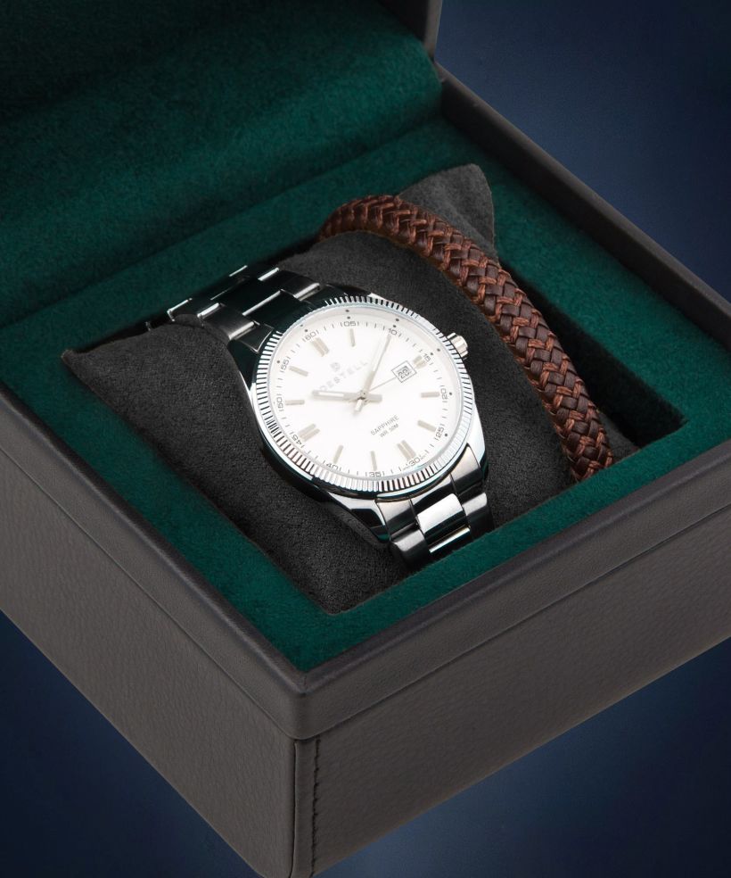 Годинник Чоловічий DESTELL Loup White Silver Steel Sapphire Gift Set