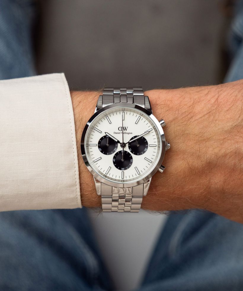 Годинник Чоловічий Daniel Wellington Iconic Arch 5-Link Off- White Panda Silver Chronograph
