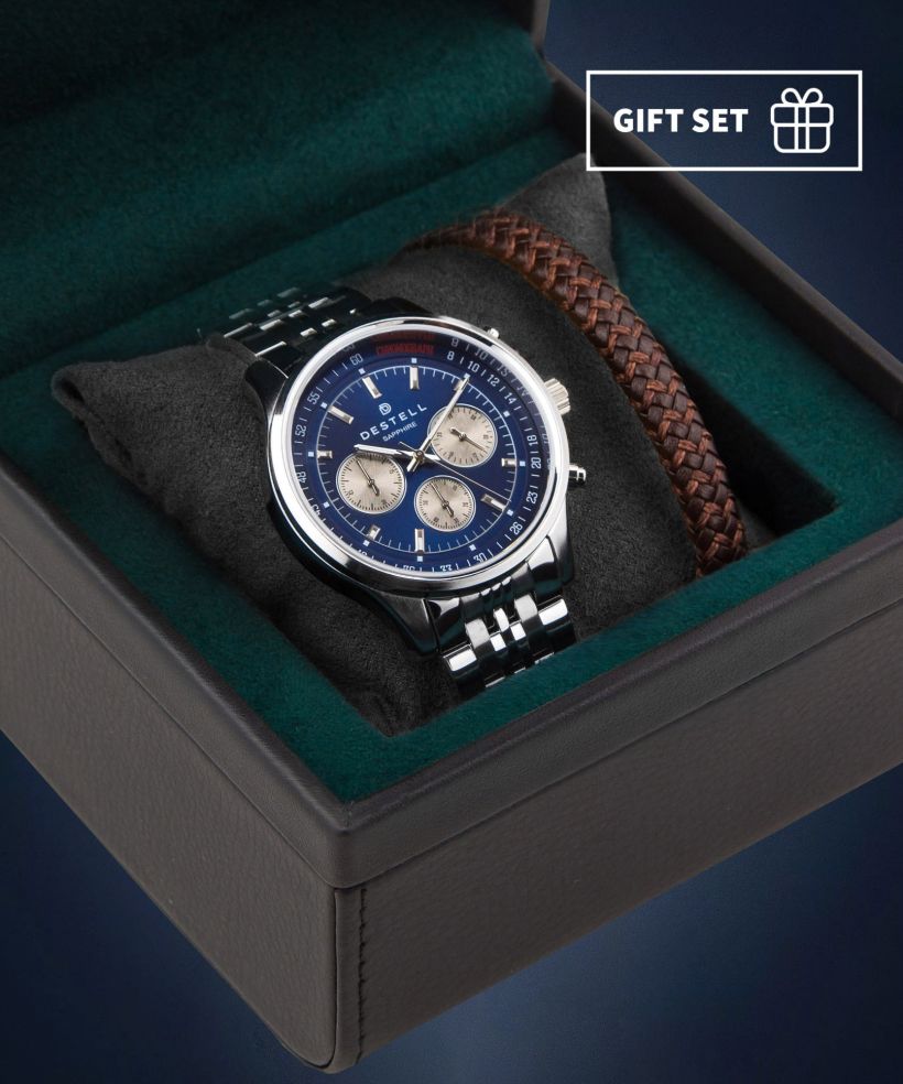Годинник Чоловічий DESTELL Circinus Blue Silver Steel Chrono Sapphire Gift Set