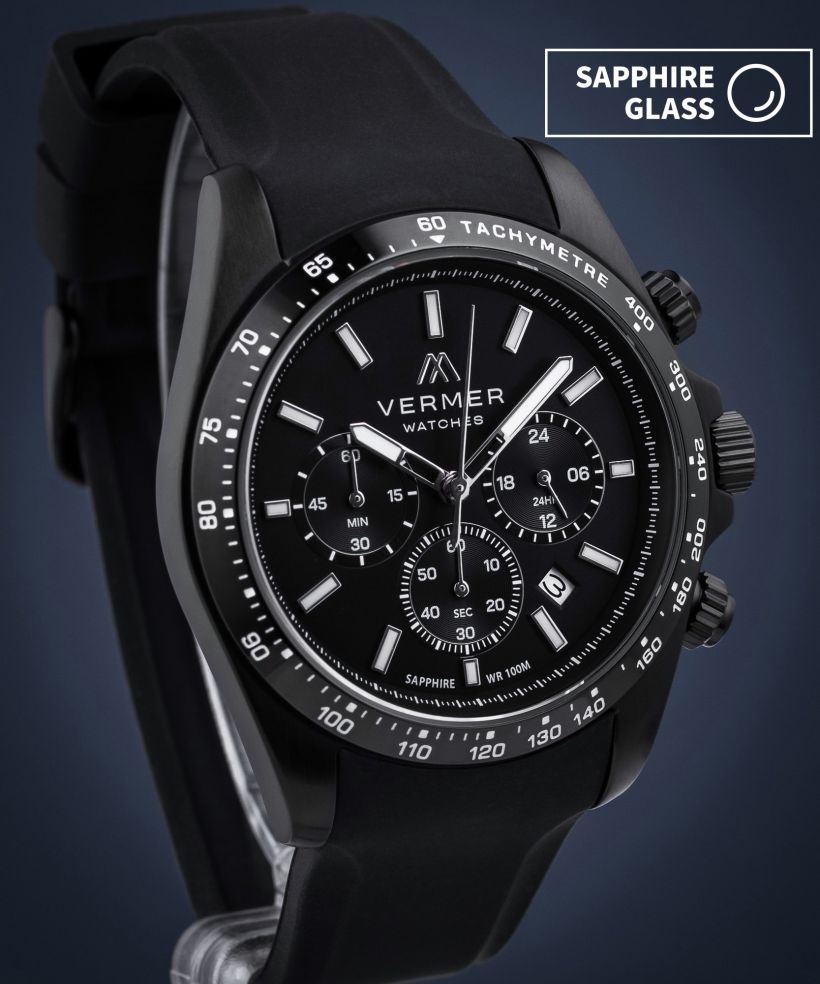 Годинник Чоловічий VERMER Tasman Black Silver-Tone Silicone Chrono