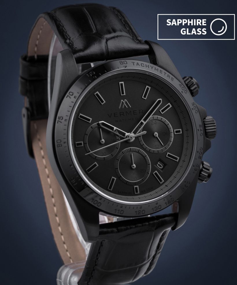 Годинник Чоловічий VERMER Tasman Full Black Leather Chrono