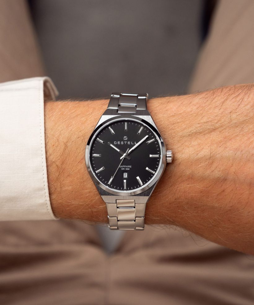 Годинник Чоловічий DESTELL Aries Black Silver Steel Sapphire
