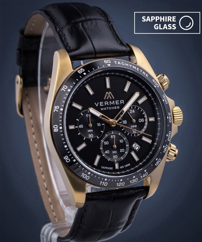 Годинник Чоловічий VERMER Tasman Black Gold Leather Chrono
