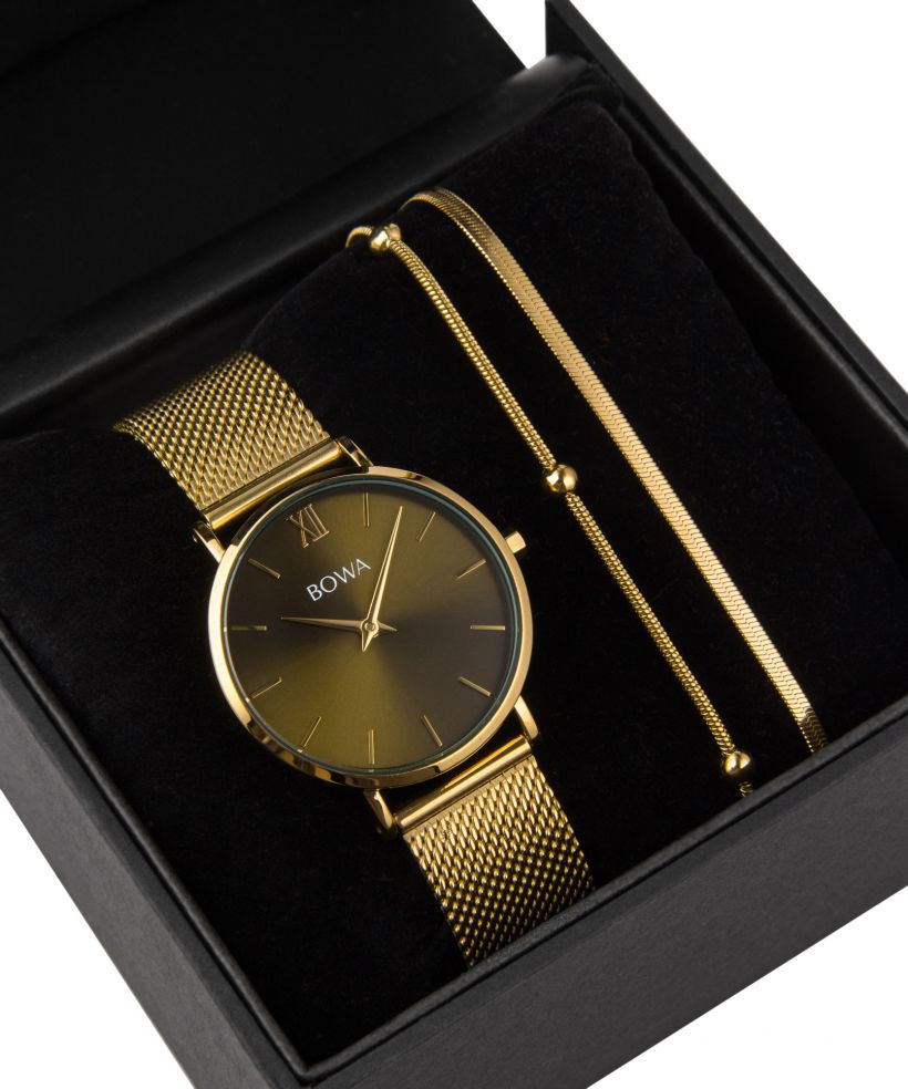 BOWA London Green-Gold Mesh 33 Gift Set (годинник + браслет)