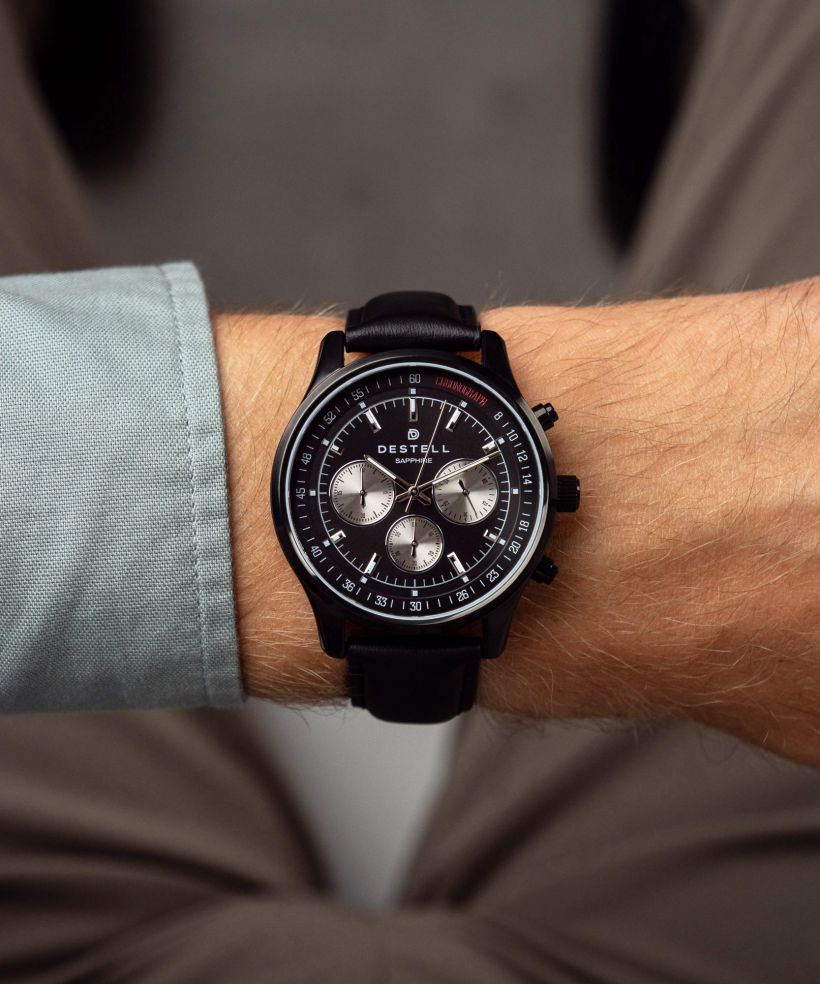 Годинник Чоловічий DESTELL Circinus Full Black Leather Chronograph Sapphire