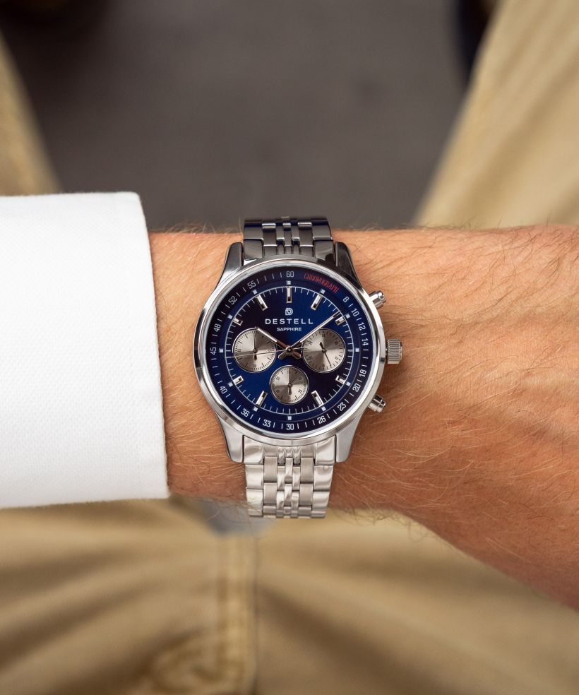 Годинник Чоловічий DESTELL Circinus Blue Silver Steel Chrono Sapphire Gift Set