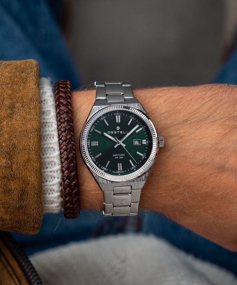 Годинник Чоловічий DESTELL Loup Green Silver Steel Sapphire Gift Set