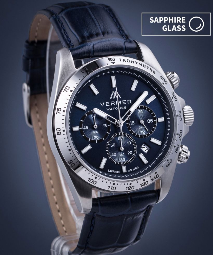 Годинник Чоловічий VERMER Tasman Navy Silver Leather Chrono