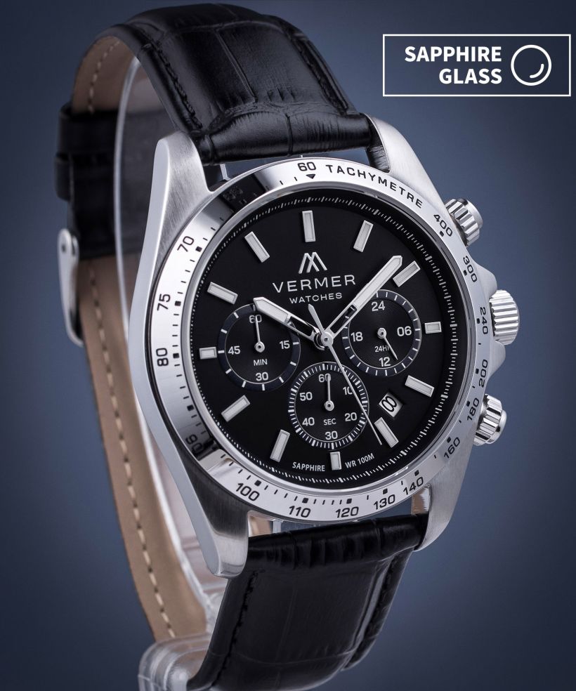 Годинник Чоловічий VERMER Tasman Black Silver Leather Chrono