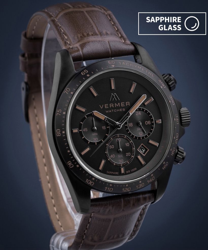 Годинник Чоловічий VERMER Tasman Black Brown Leather Chrono