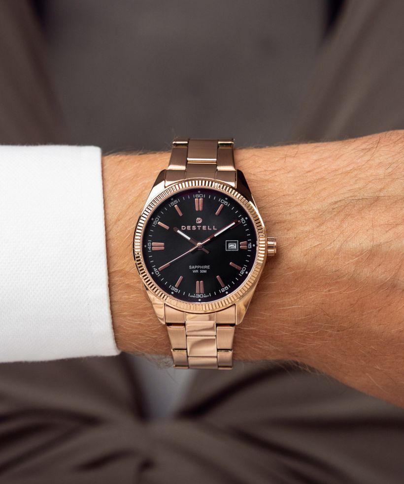 Годинник Чоловічий DESTELL Loup Black Rose Gold Steel Sapphire