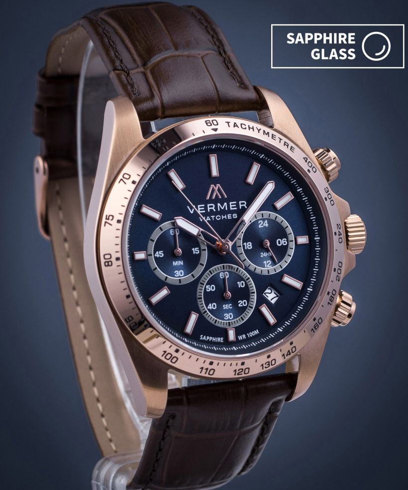 Годинник Чоловічий VERMER Tasman Navy Rose Gold Brown Leather Chrono