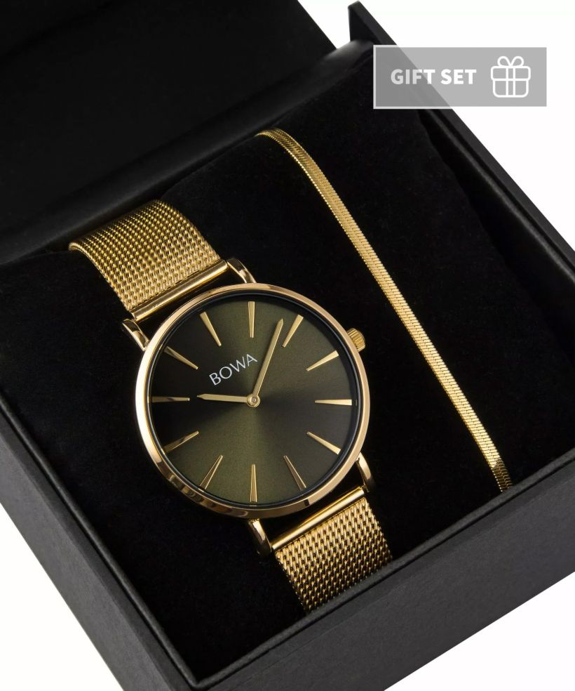 BOWA New York Green-Gold Mesh 38 Gift Set (годинник + браслет)