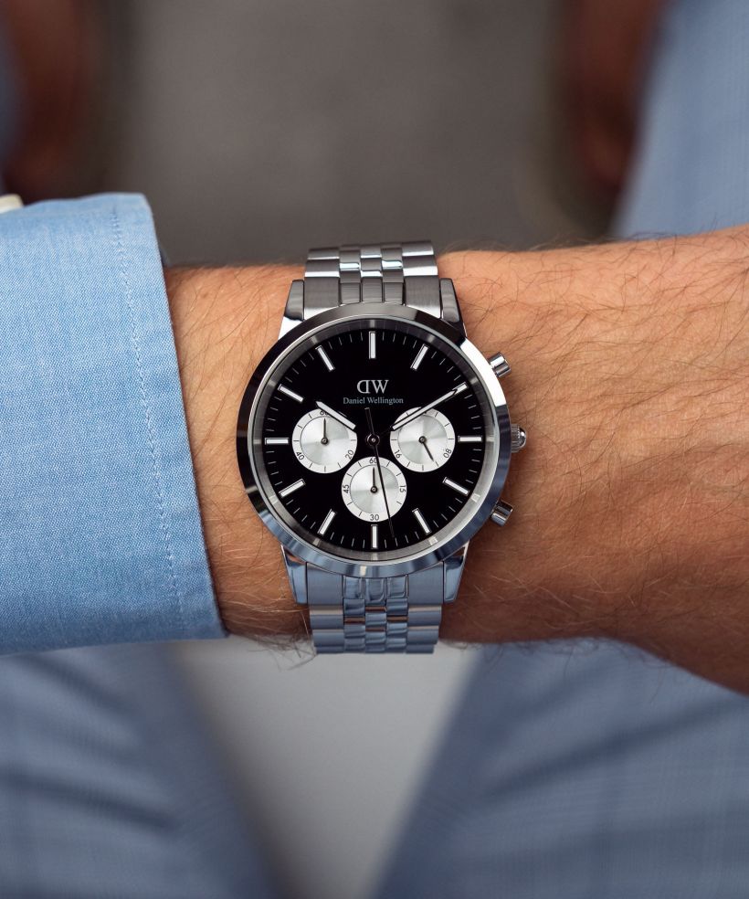 Годинник Чоловічий Daniel Wellington Iconic Arch 5-Link Onyx Panda Silver Chronograph