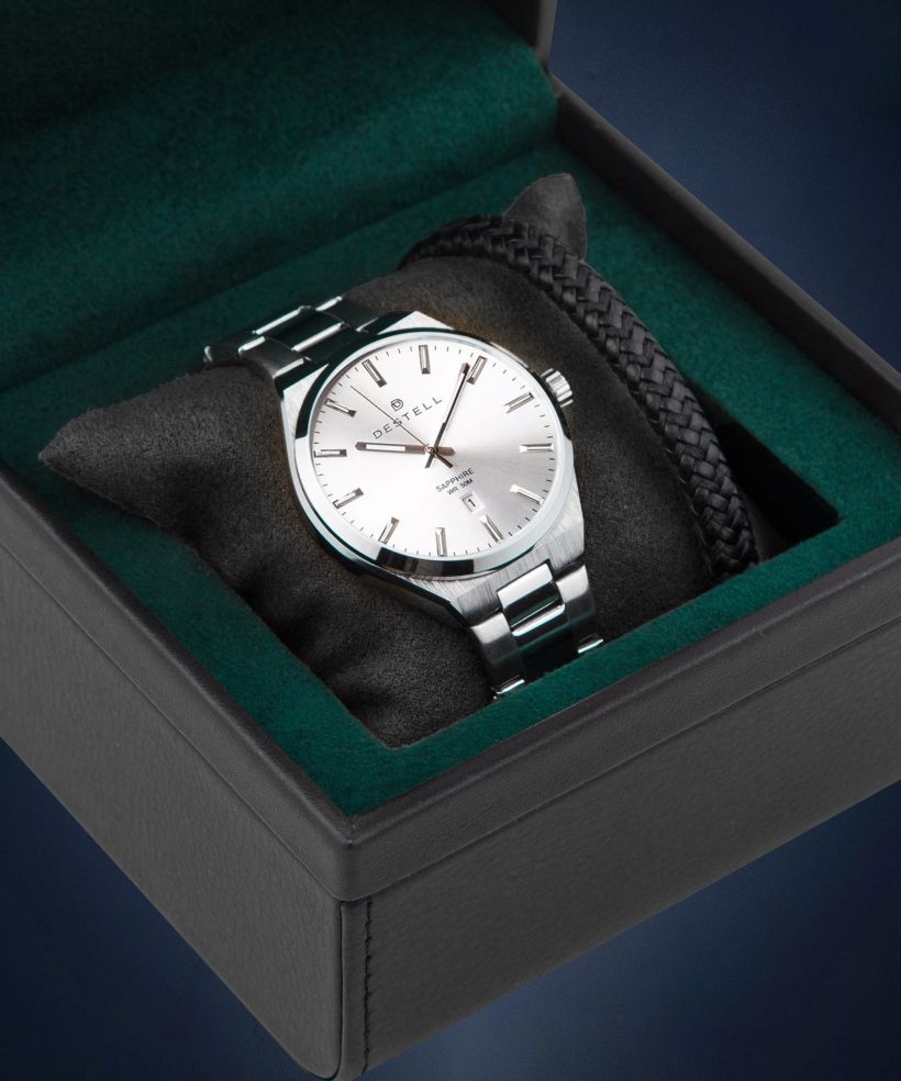 Годинник Чоловічий DESTELL Aries Full Silver Steel Sapphire Gift Set