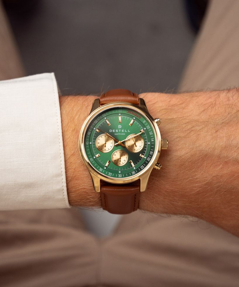 Годинник Чоловічий DESTELL Circinus Green Gold Brown Leather Chronograph Sapphire