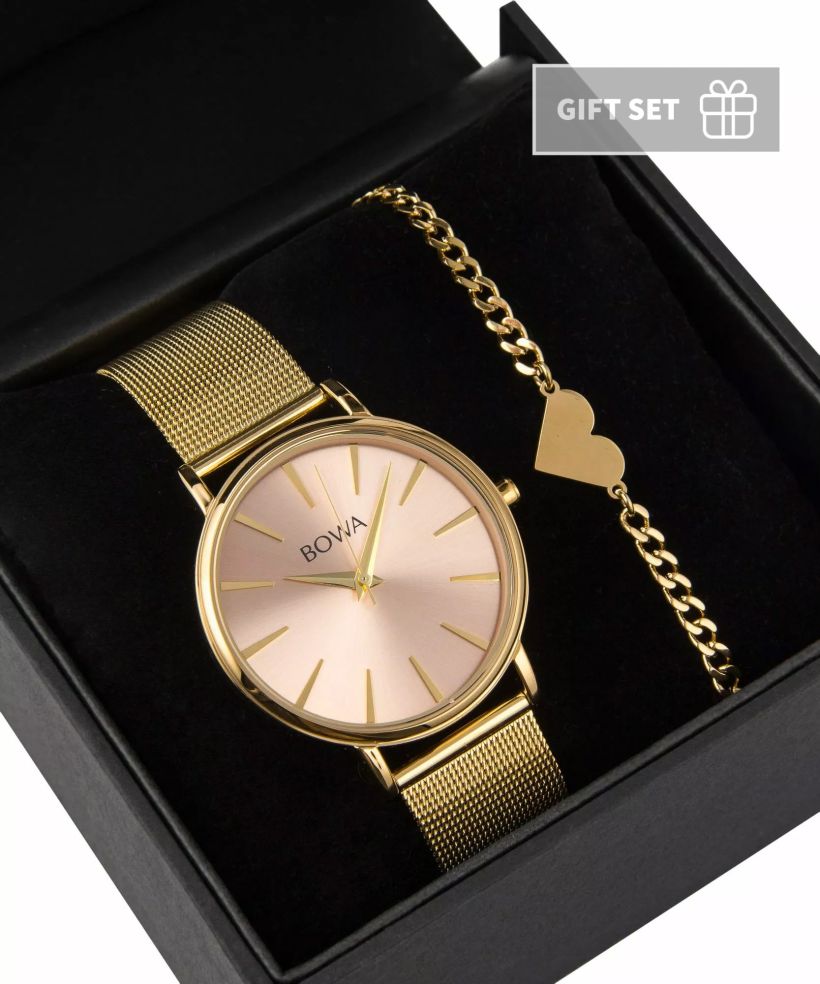BOWA Praha Pink-Gold Mesh 38 Gift Set (годинник + браслет)