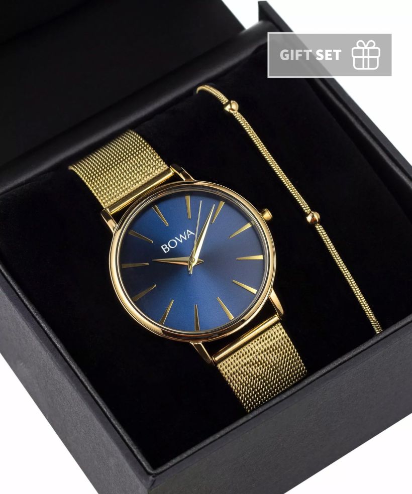 Годинник Жіночий BOWA Praha Navy Blue-Gold Mesh 38 Gift Set