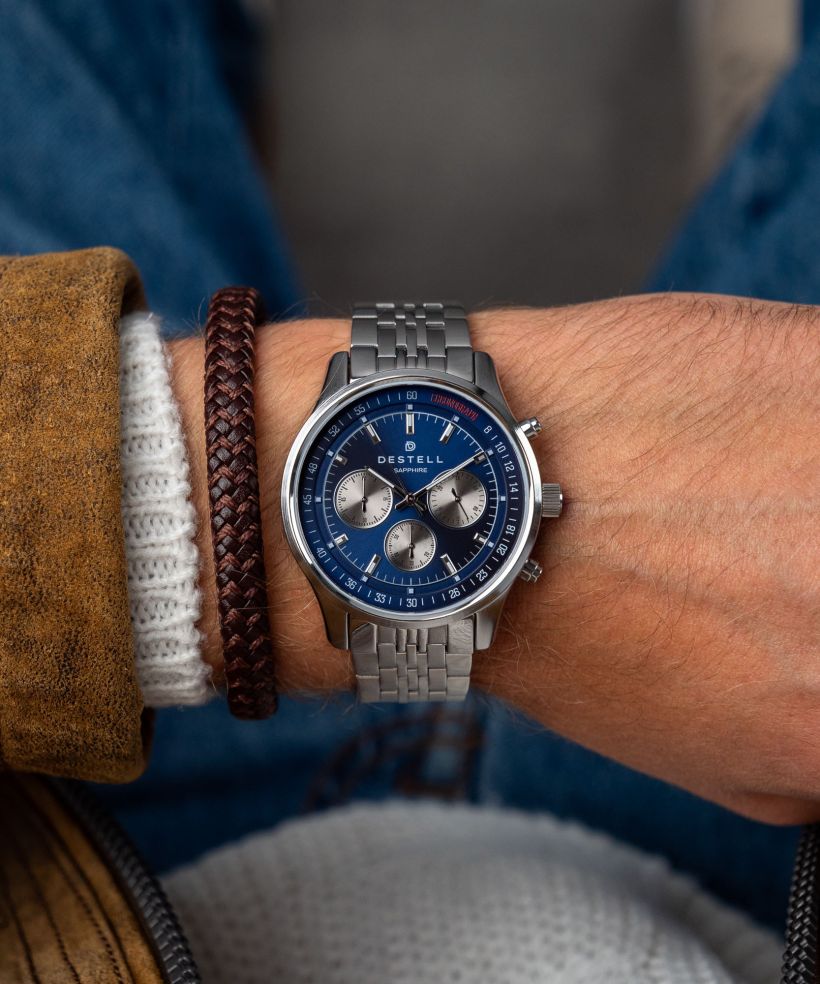 Годинник Чоловічий DESTELL Circinus Blue Silver Steel Chrono Sapphire Gift Set
