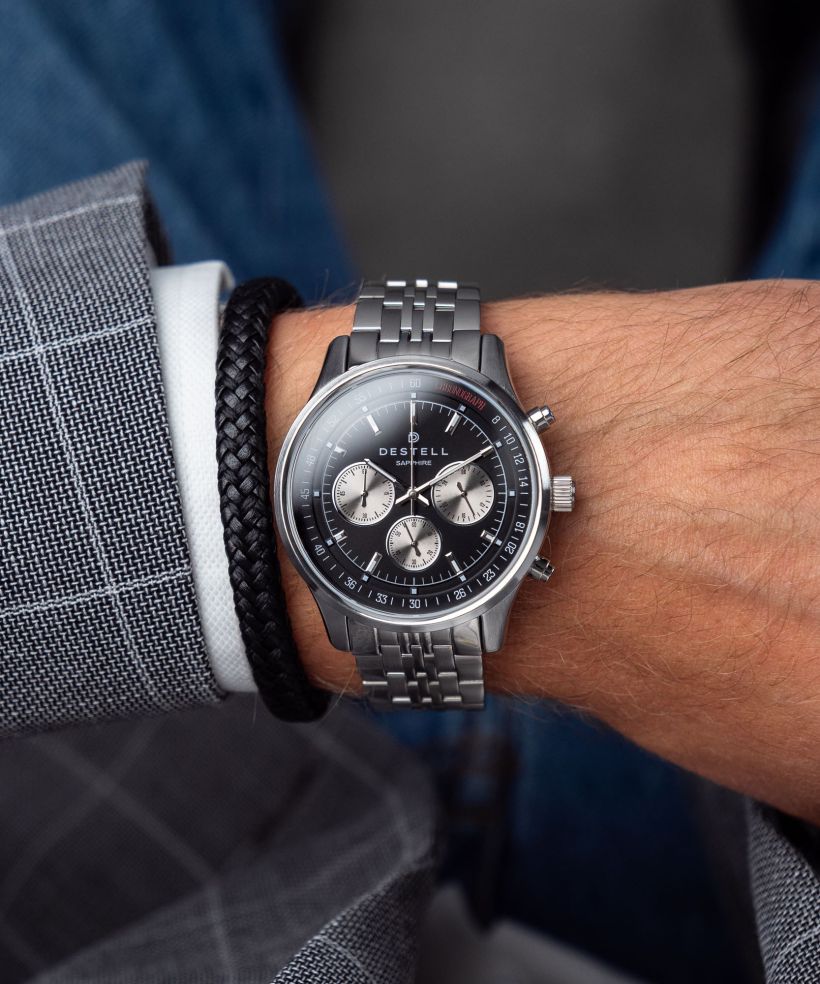 Годинник Чоловічий DESTELL Circinus Black Silver Steel Chrono Sapphire Gift Set