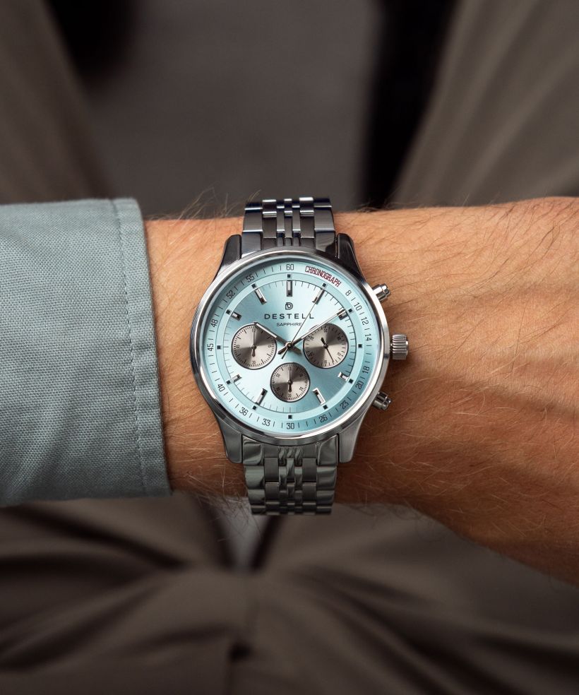 Годинник Чоловічий DESTELL Circinus Ice Blue Silver Steel Chronograph Sapphire