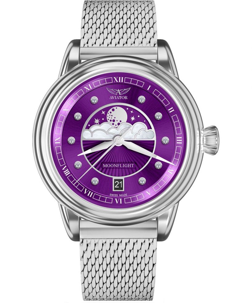 Годинник Жіночий Aviator Douglas Moonflight Purple Diamonds Limited Edition